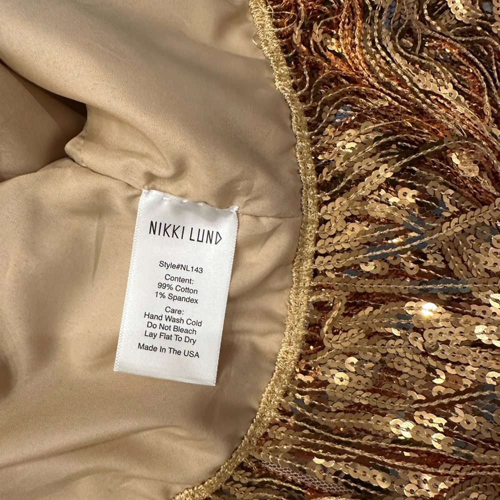 NIKKI LUND Oversize Sequins Fringe Hem Jacket in Gold L - Picture 9 of 11